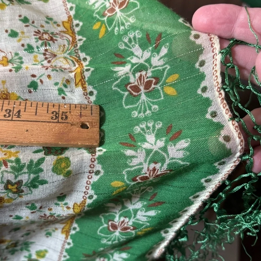 Vintage Gorgeous Vibrant Floral Green Gold and Cream Scarf Springtime